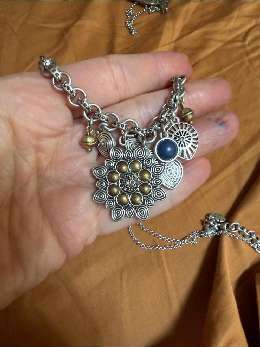 Silver-Tone Multi Charm Floral Necklace - Lucky 🍀